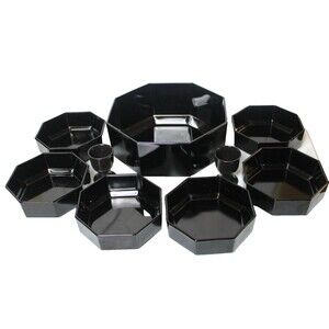 Arcoroc Octime 9 Pc Black Glass Bowl Salad/Soup Set w/ 2 Pillar Candle Holders